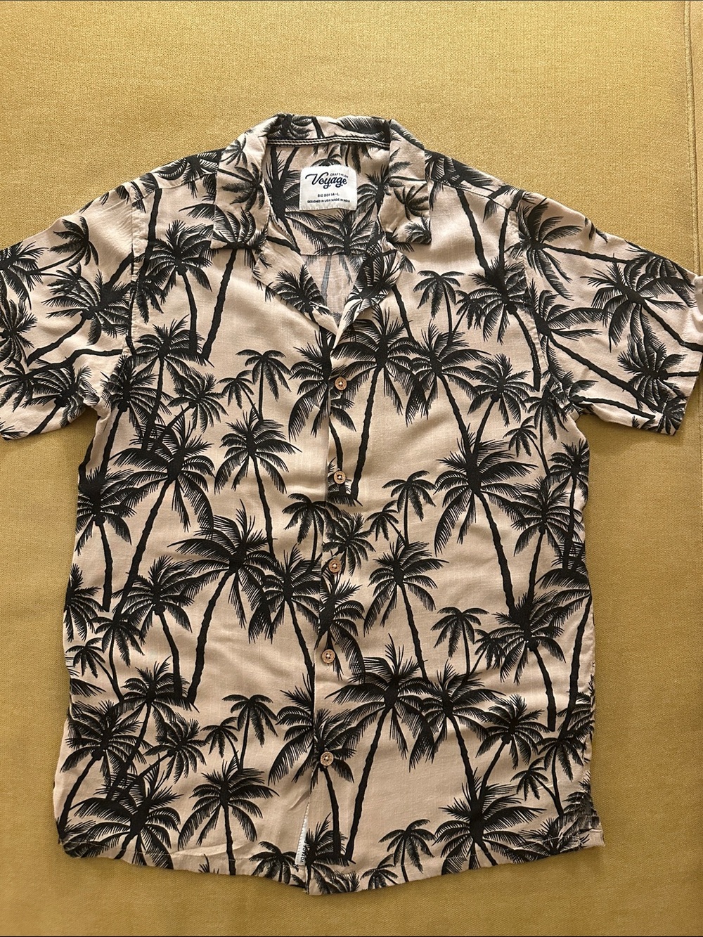 Voyage Kids Beige Short-Sleeve Palm Print Button-Down Shirt